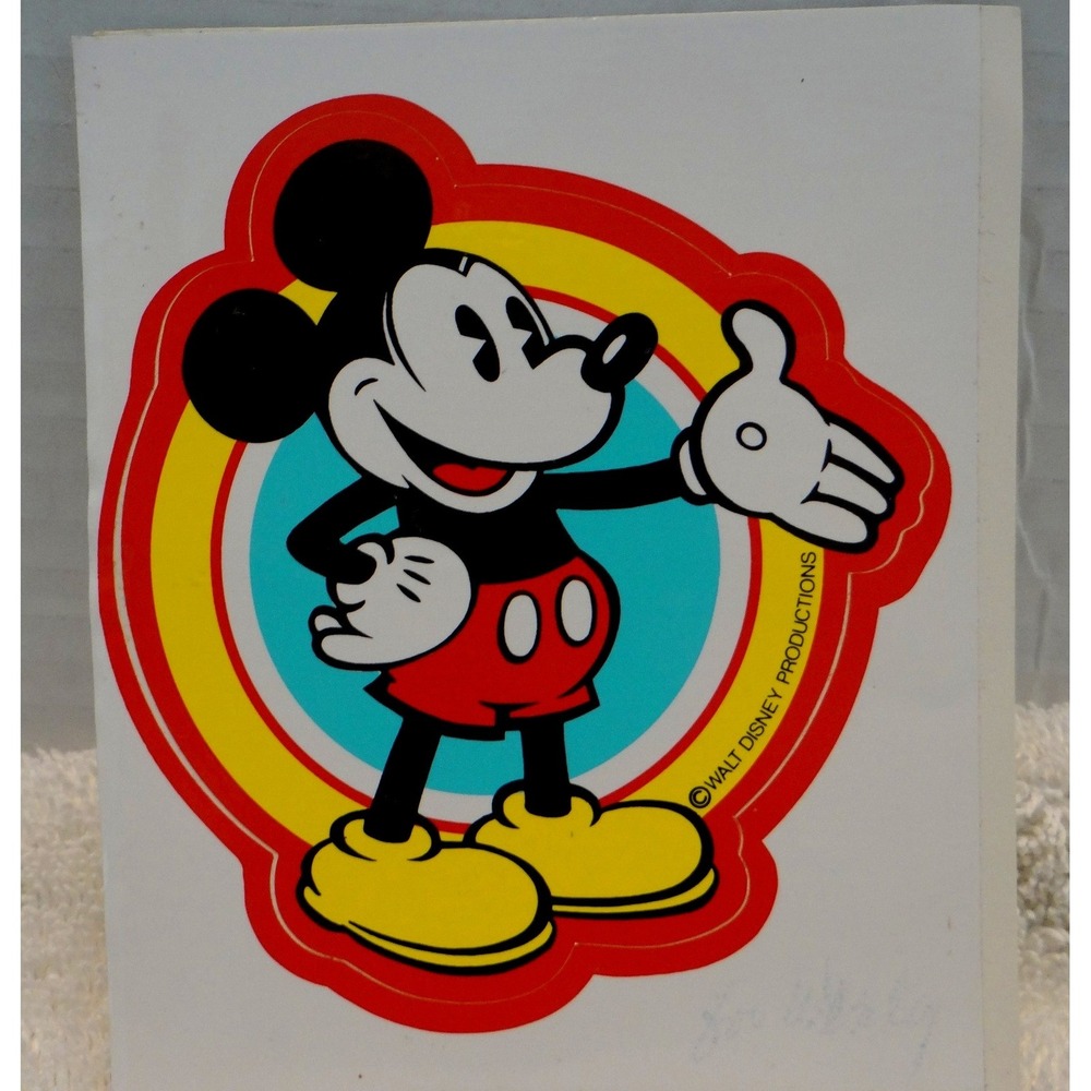 Vintage Mickey Mouse Rainbow Sticker Walt Disney Productions Collectible